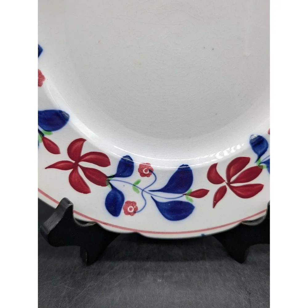 Allertons Persian Ware England Antique Scalloped Floral Plate Blue Red White